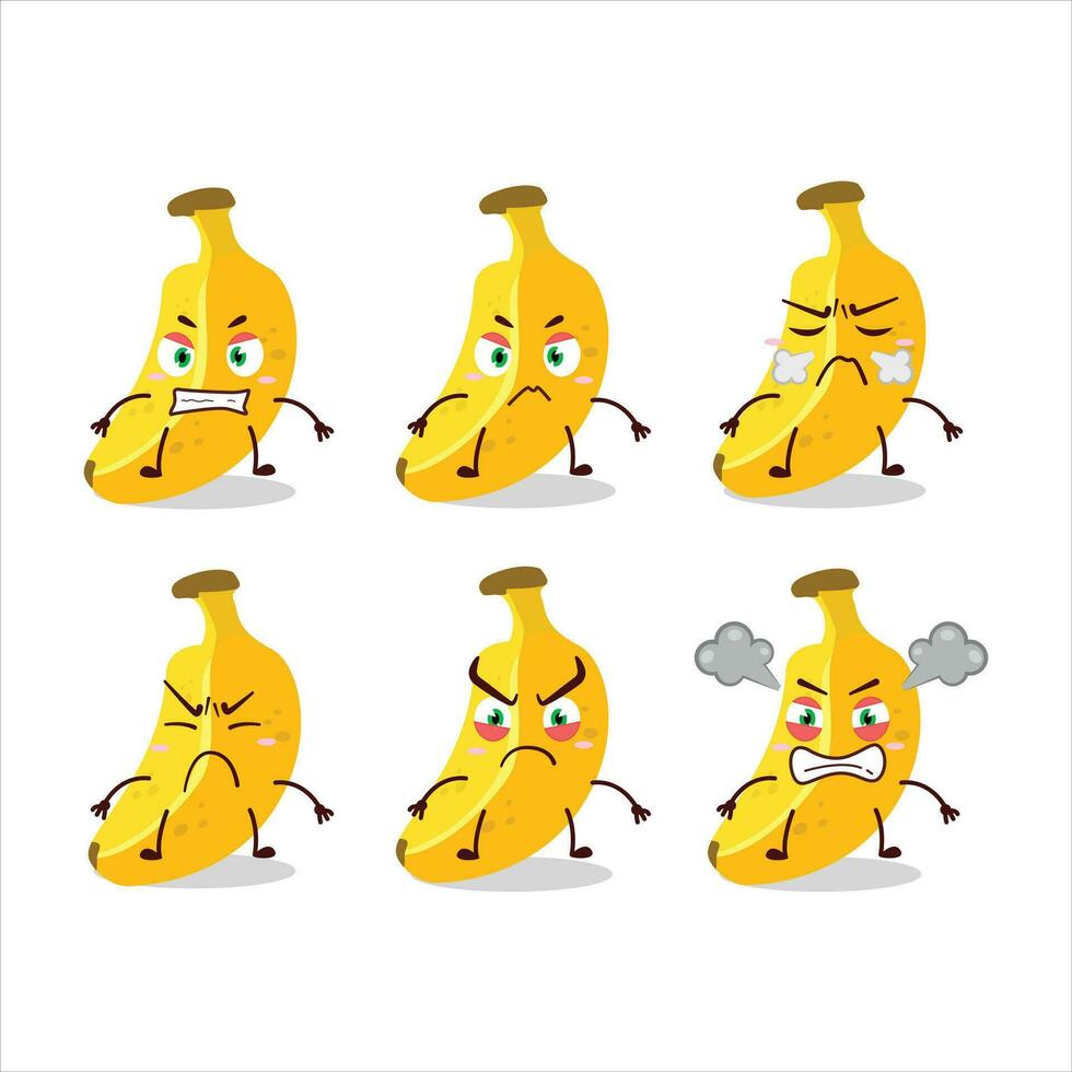 Banana cartoon character with various angry expressions vector