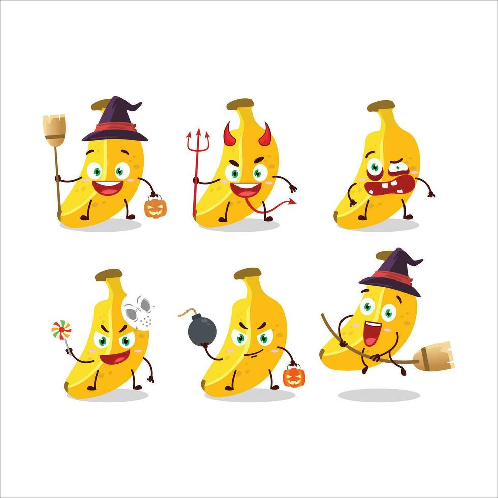 Víspera de Todos los Santos expresión emoticones con dibujos animados personaje de plátano vector