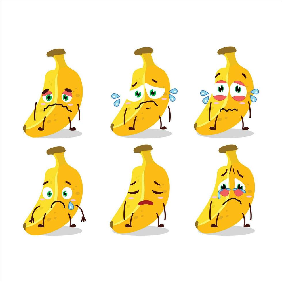 Banana cartoon in character with sad expression vector