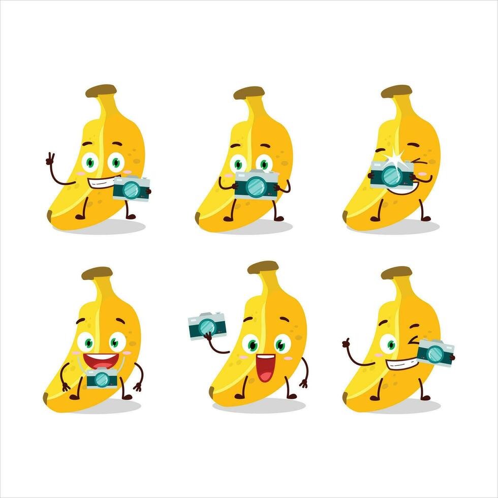 Photographer profession emoticon with banana cartoon character vector