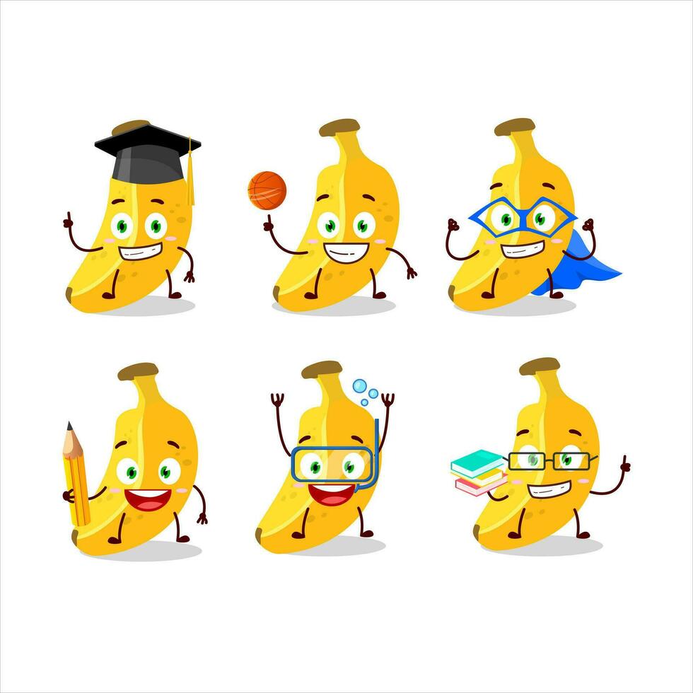 School student of banana cartoon character with various expressions vector