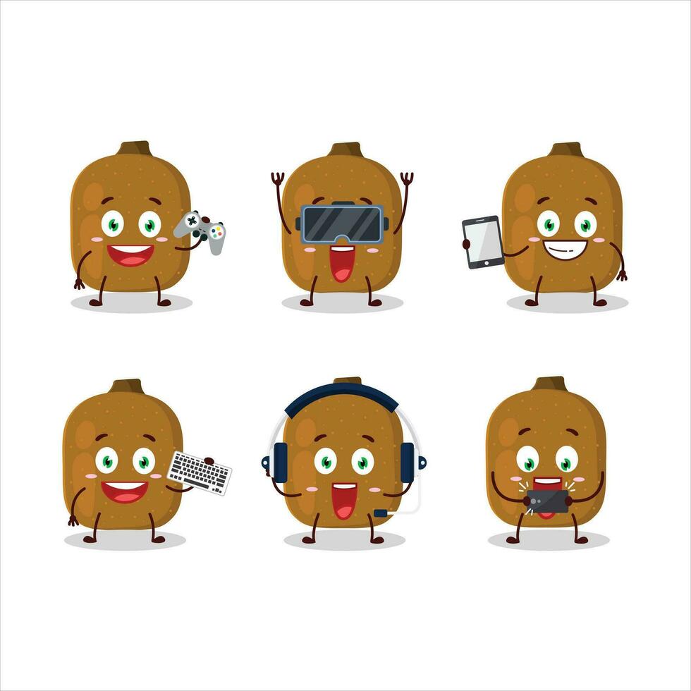 kiwi dibujos animados personaje son jugando juegos con varios linda emoticones vector