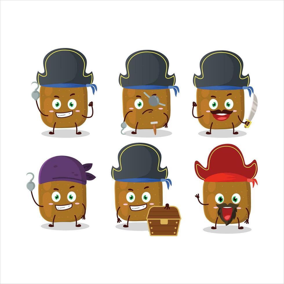 Cartoon character of kiwi with various pirates emoticons vector