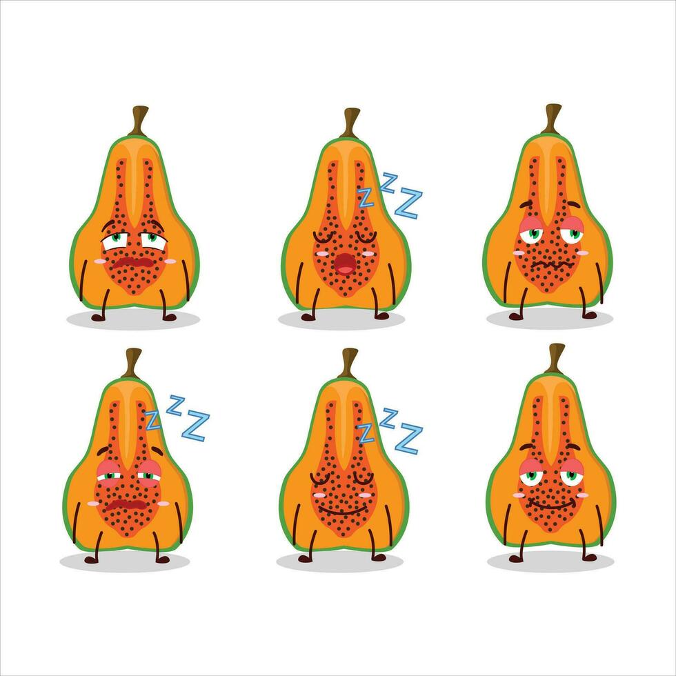 dibujos animados personaje de rebanada de papaya con soñoliento expresión vector