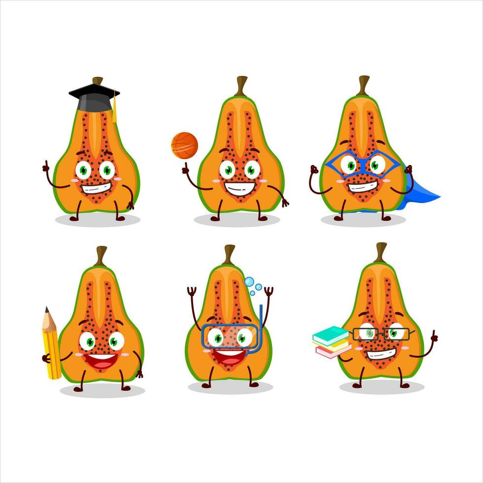 School student of slice of papaya cartoon character with various expressions vector