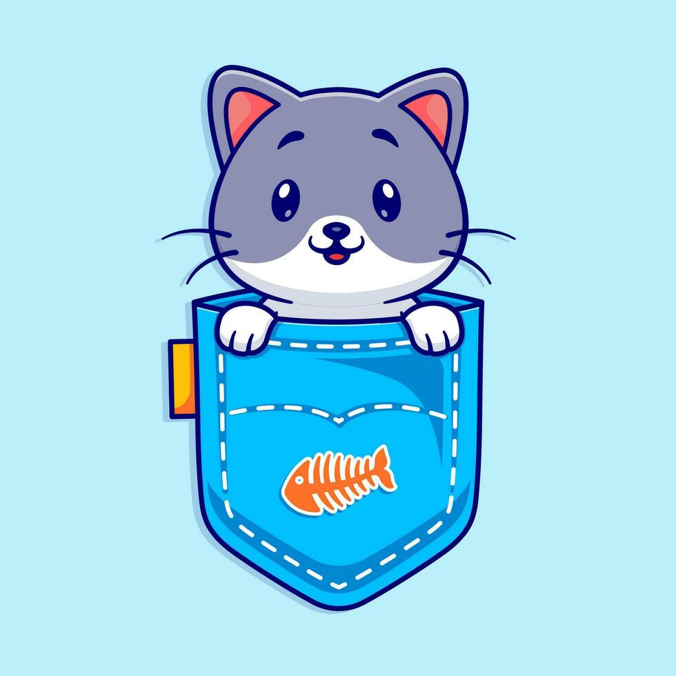 Cute cat in pocket cartoon vector icon illustration animal nature icon concept isolated