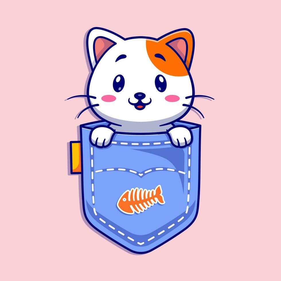 Cute cat in pocket cartoon vector icon illustration animal nature icon concept isolated