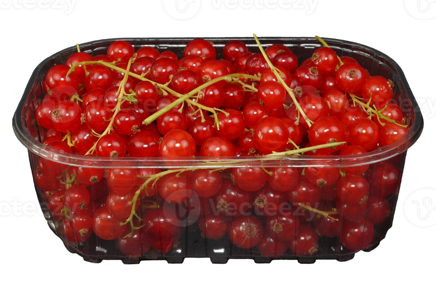 grosellas rojas en un el plastico caja. grosella frutas caja. png