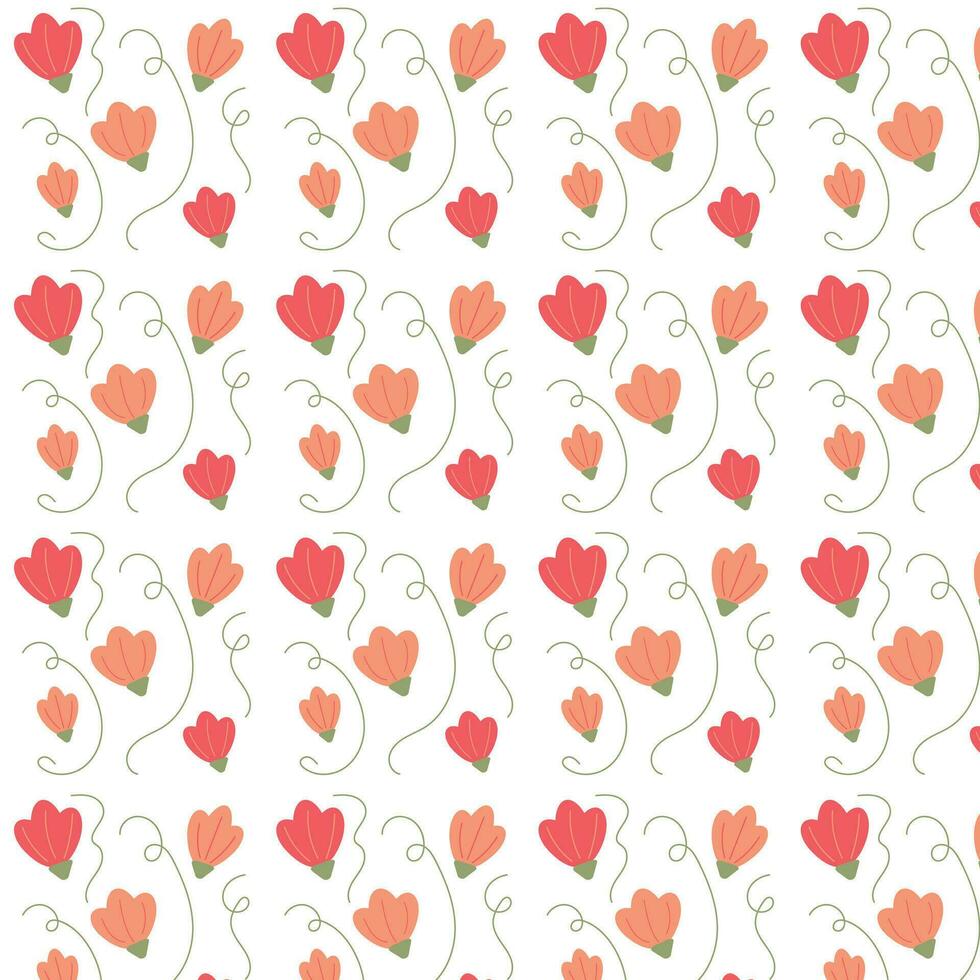 Seamless pattern of flowers on a white background, gentle pattern, pink flowers vector