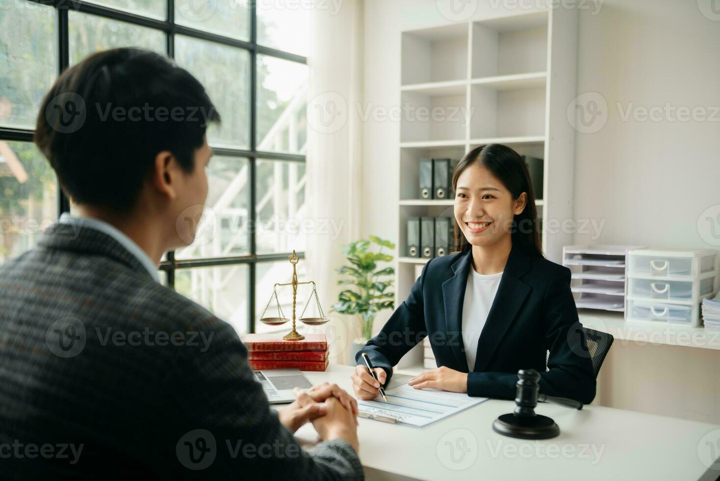 Business and Male lawyer or judge consult having team meeting with client, Law and Legal services concept.Customer service good cooperation in office photo