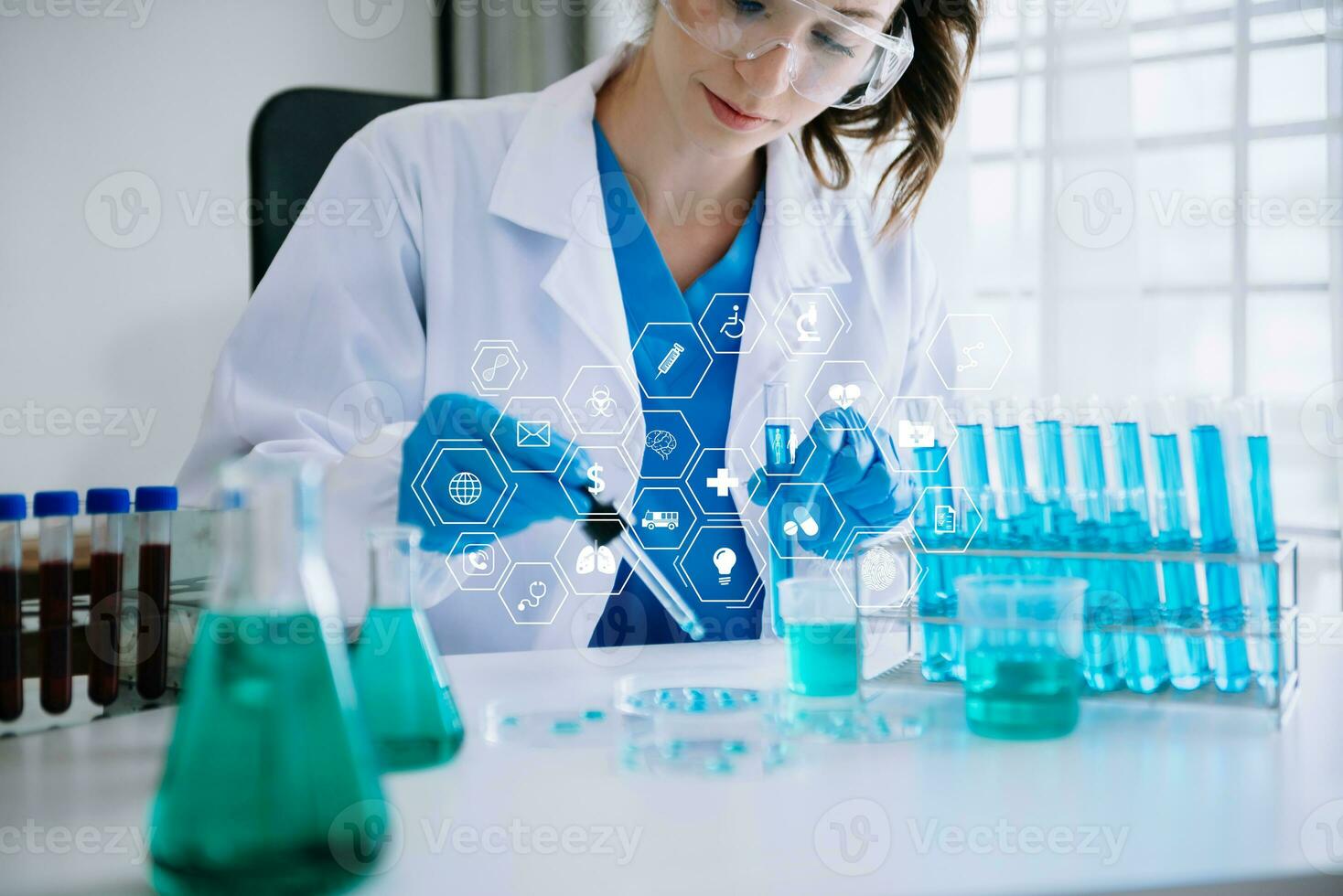 Dctor work on digital tablet healthcare doctor technology tablet using computer  in laboratory study with virtual icon photo