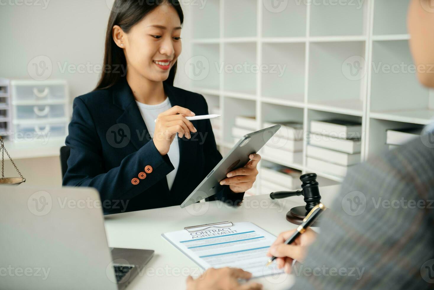 Business and Male lawyer or judge consult having team meeting with client, Law and Legal services concept.Customer service good cooperation in office photo