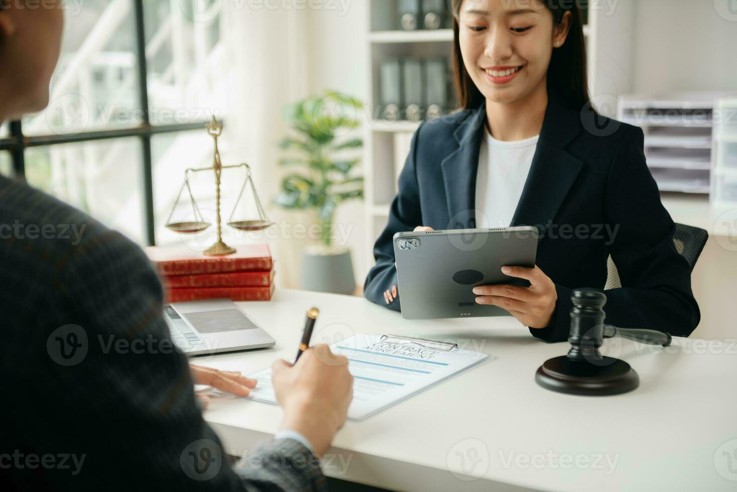 Business and Male lawyer or judge consult having team meeting with client, Law and Legal services concept.Customer service good cooperation in office photo