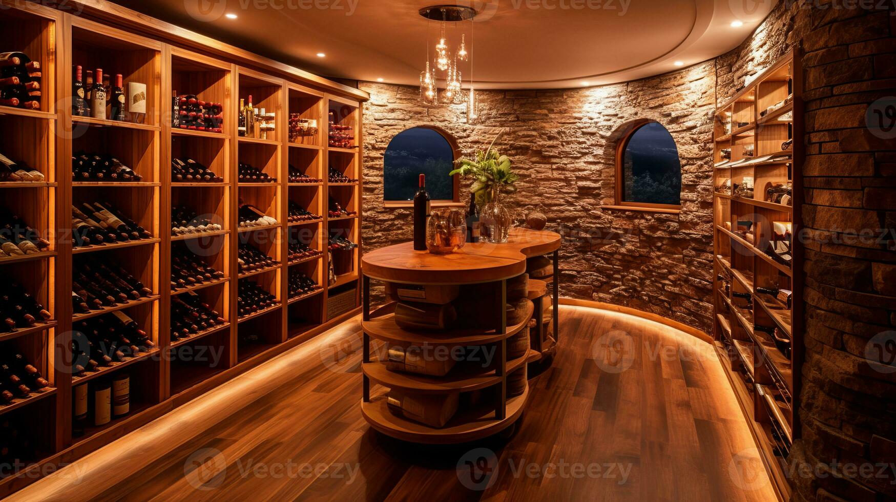 The Wine Cellar room of a beautiful bright modern style house. AI Generated. photo