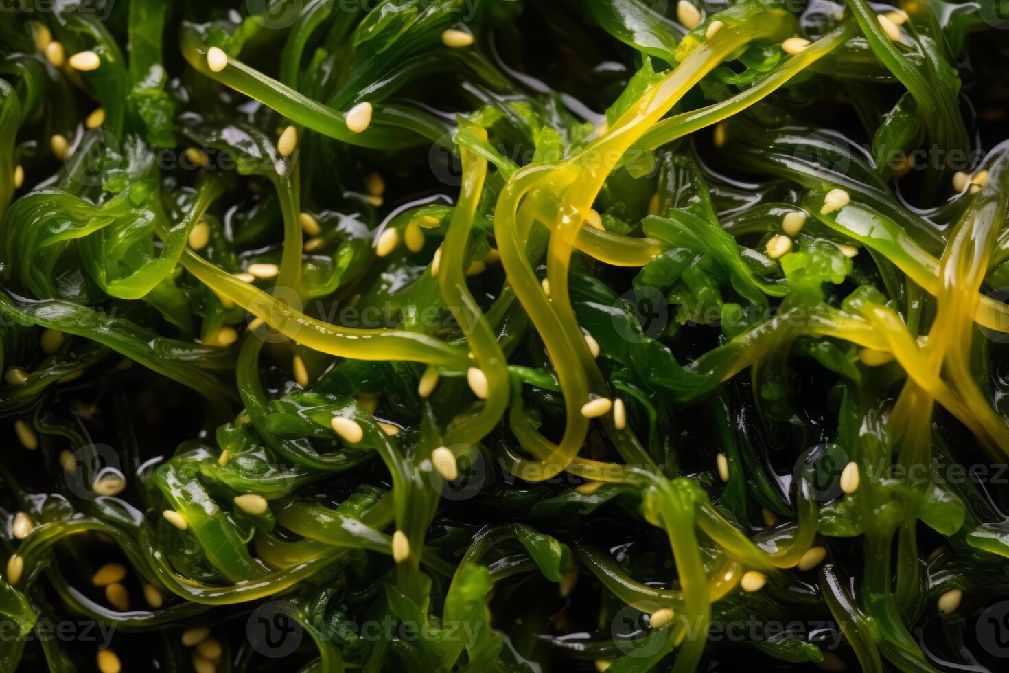 Close-up top view of ingredients Seaweed Salad Veggie, Japanese food. . photo