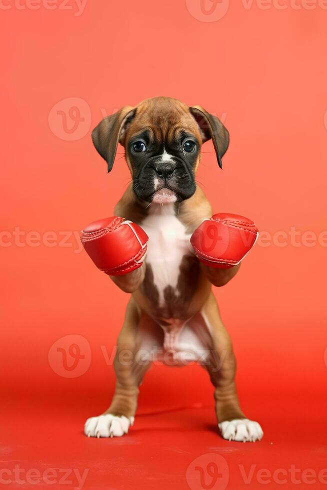 Very cute puppy Boxer in nature, national geography, Wide life animals. AI Generated. photo