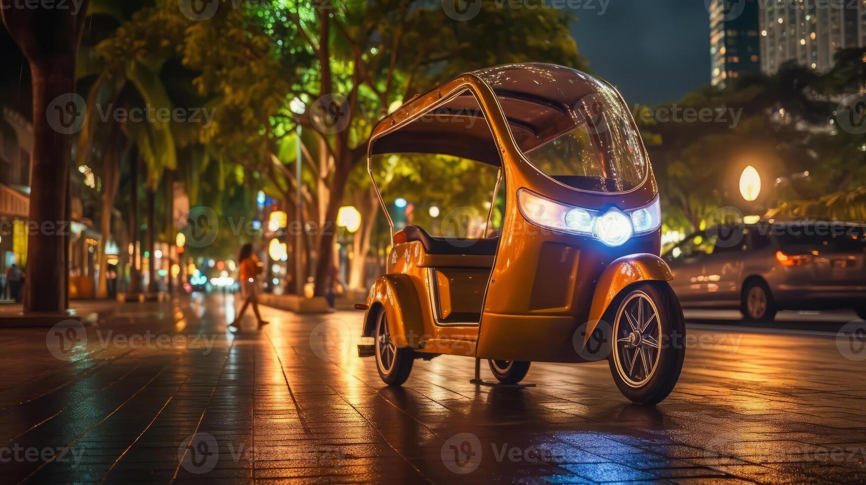 Rickshaw of a beautiful Transportation with futuristic design. . photo