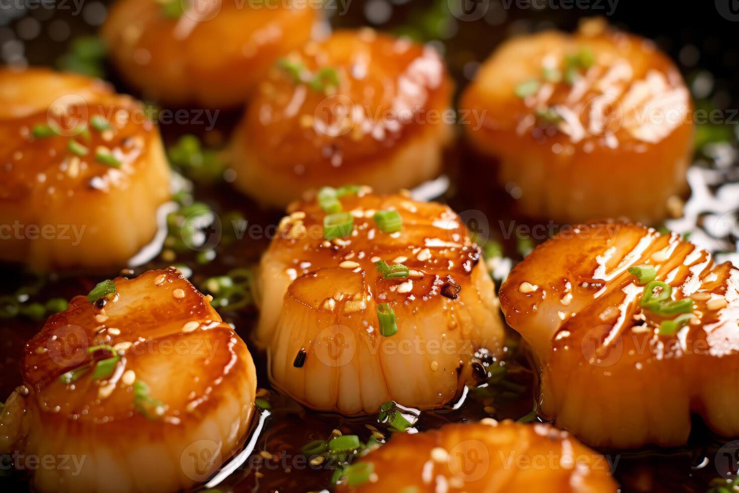 Close-up top view of ingredients Seared Scallop, Japanese food. . photo