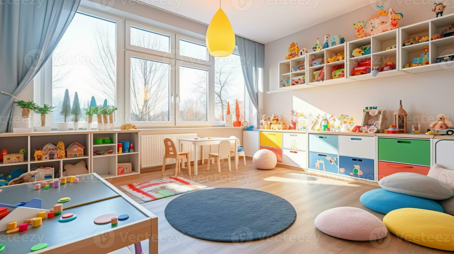The Playroom of a beautiful bright modern style house. AI Generated. photo