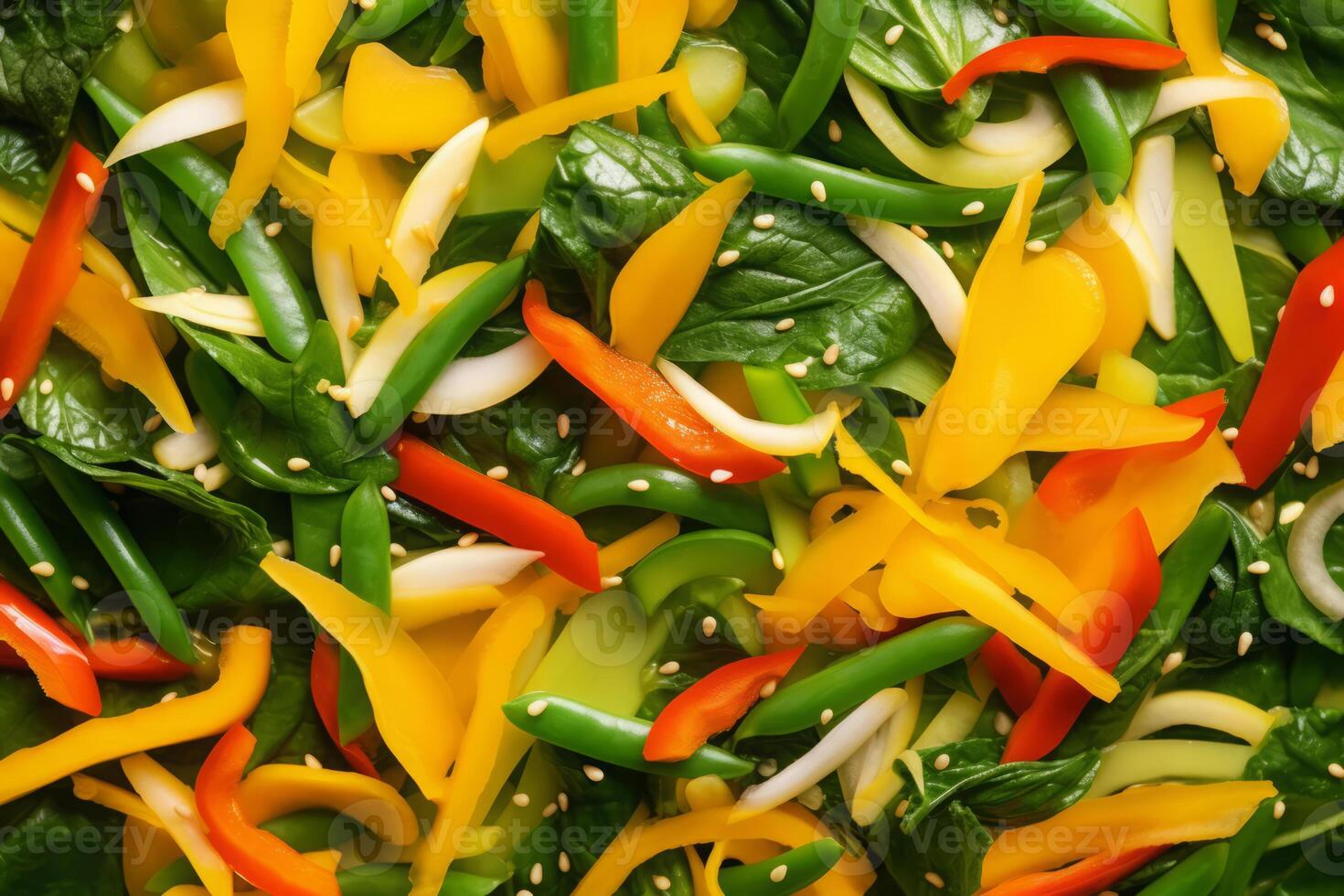 Close-up top view of ingredients Wakame Remix Salad Veggie, Japanese food. . photo