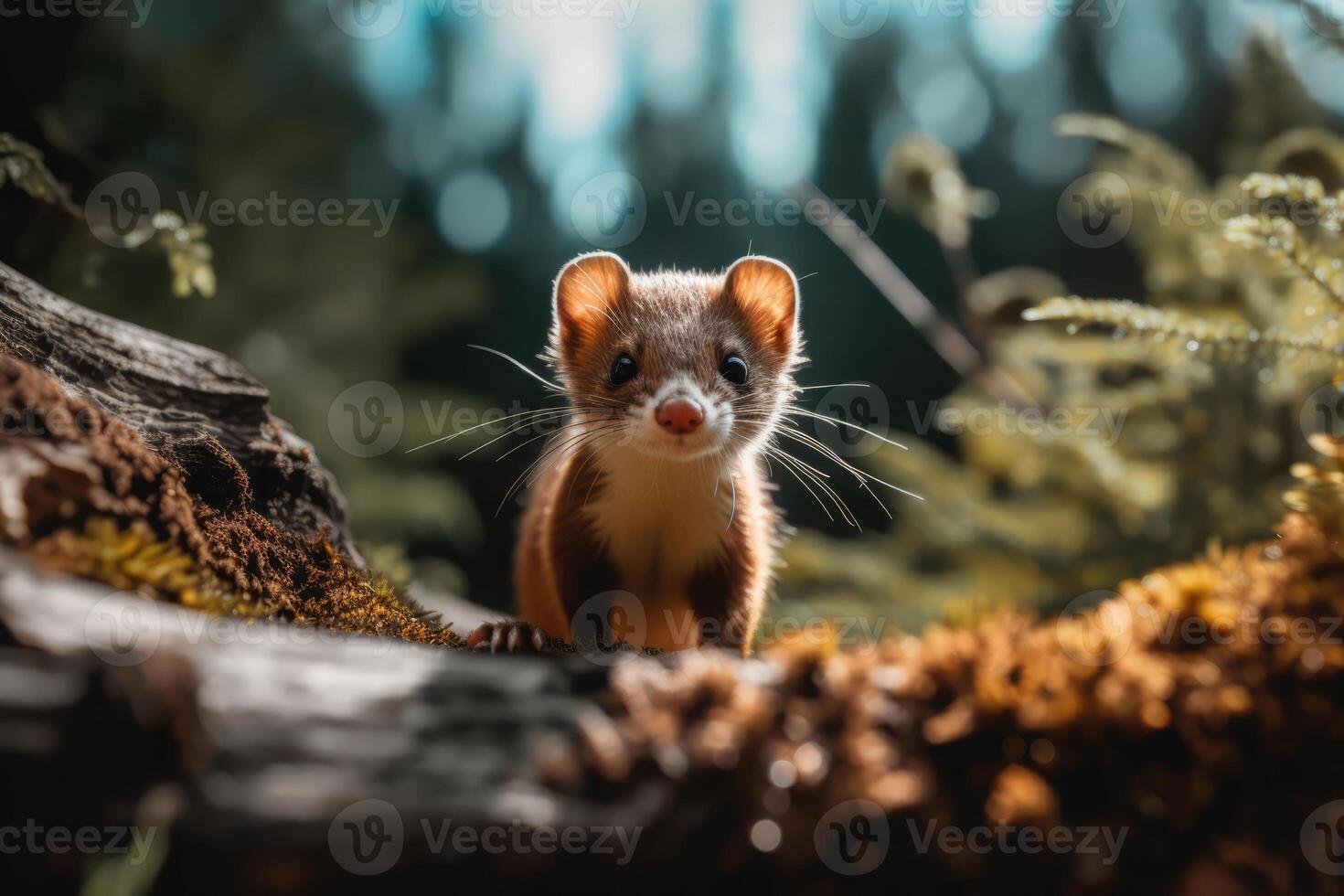 Weasel in nature, national geography, Wide life animals. . photo