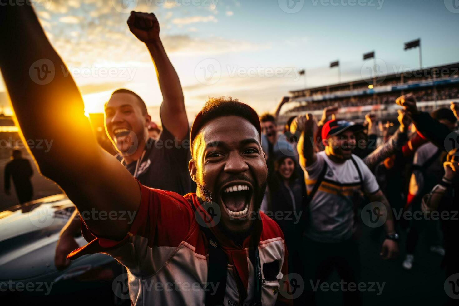 Car racing supporters elated by a victory lap photo