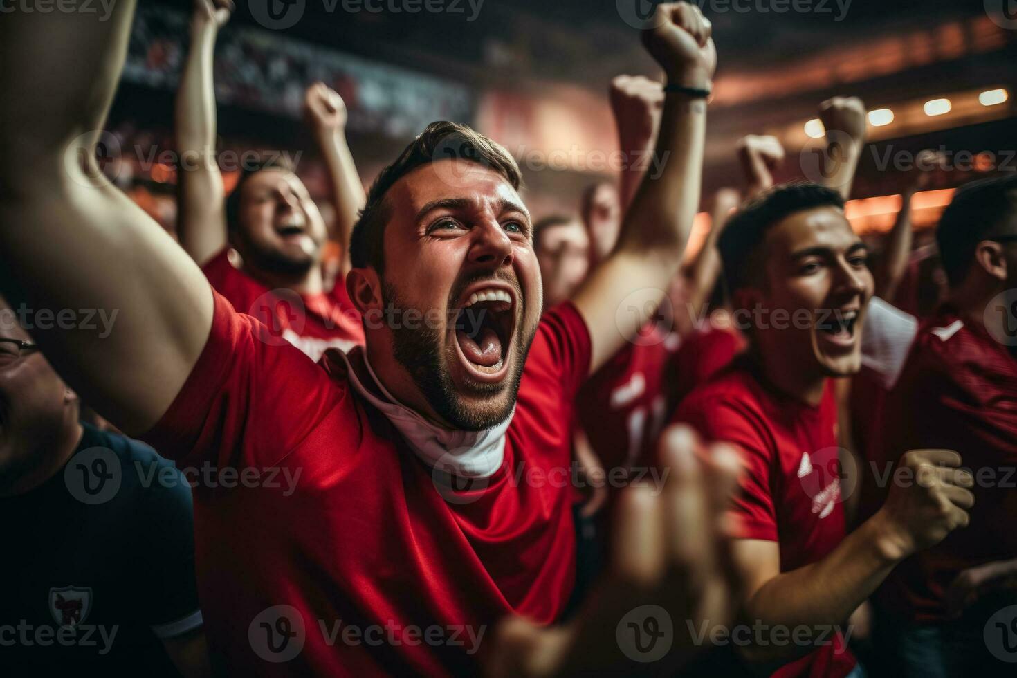 American football fans celebrating a victory photo