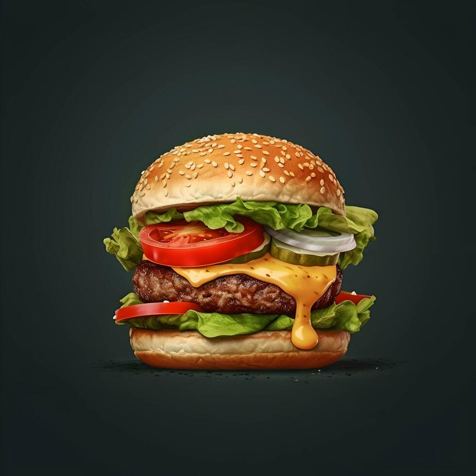 hamburguesa aislado en negro antecedentes con recorte camino. 3d ilustración foto