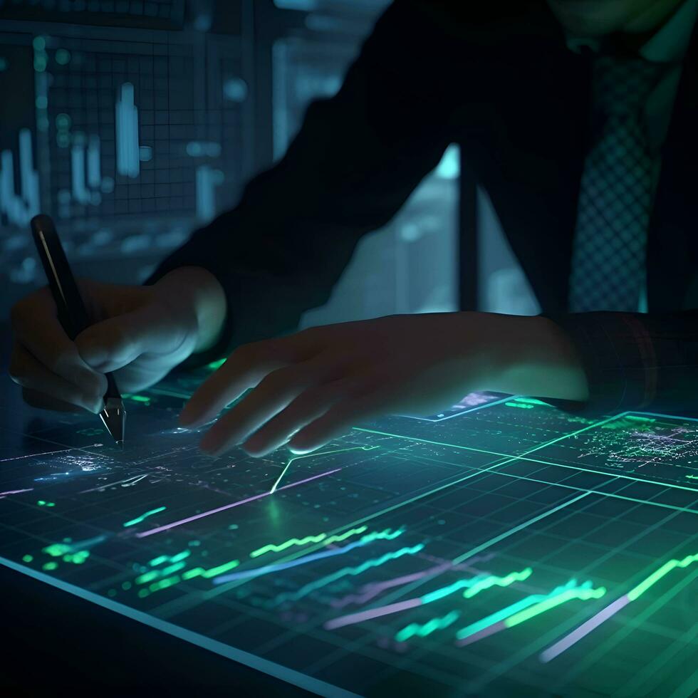 businessman working on stock market investment graph and candlestick chart photo