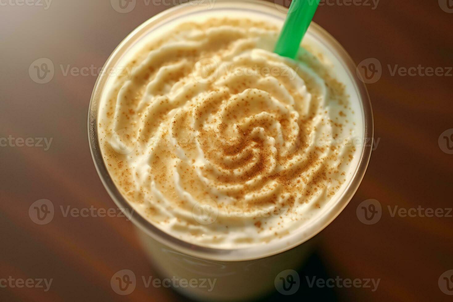 Close-up top view of ingredients Frappuccino, Coffee. AI Generated. photo