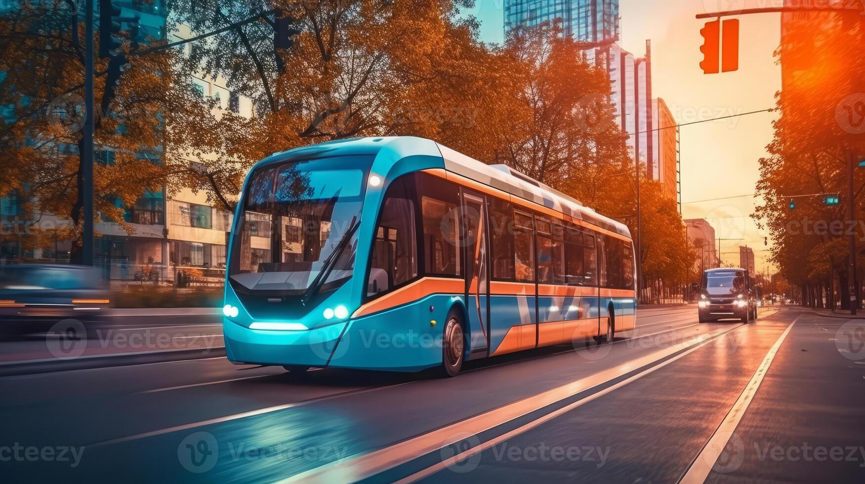 Trolleybus of a beautiful Transportation with futuristic design. AI Generated. photo