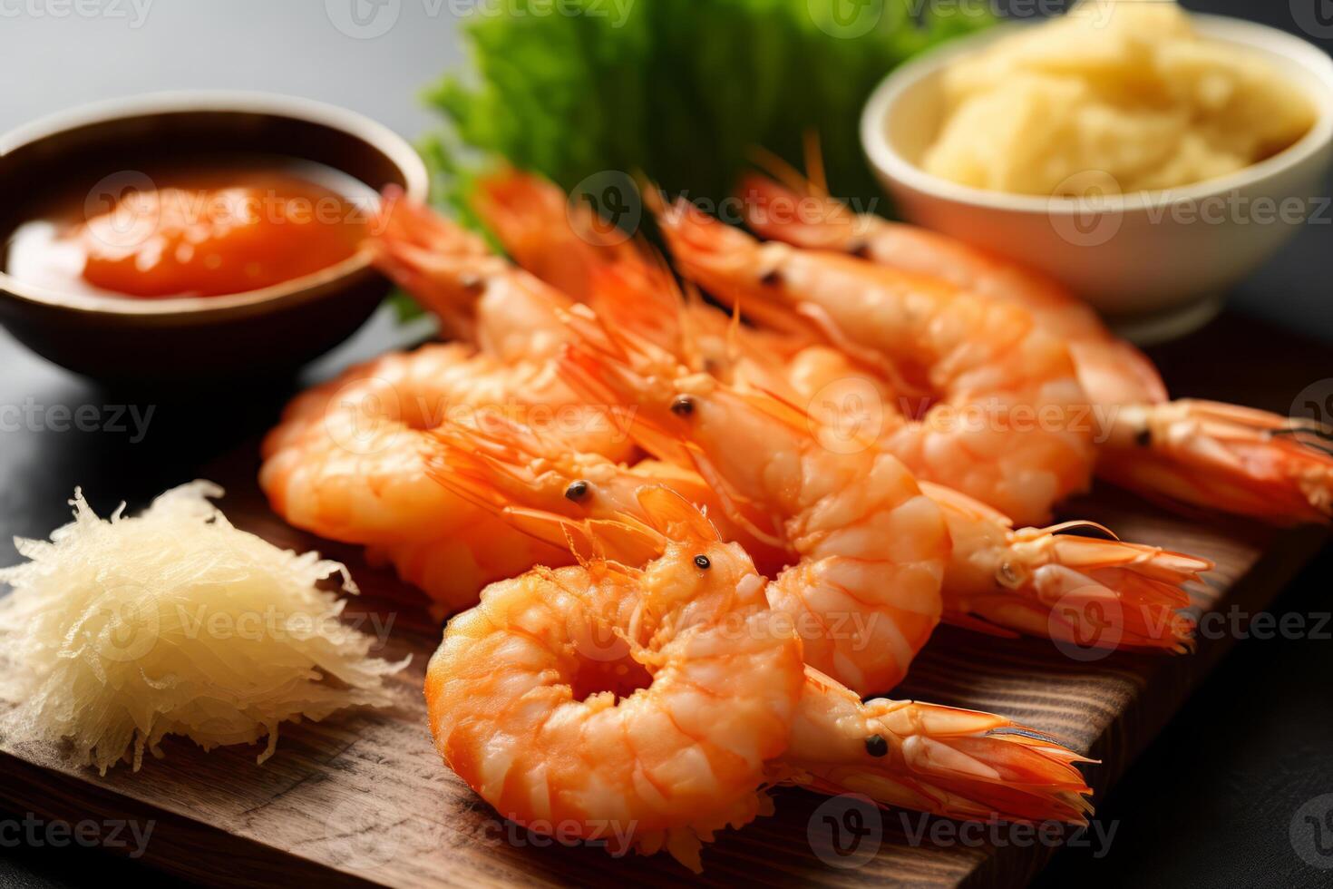 Close-up top view of ingredients Prawn Tempura, Japanese food. . photo