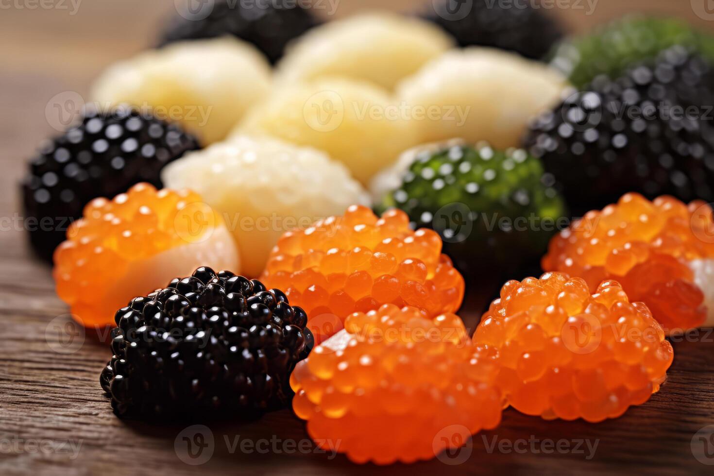 Closeup top view of ingredients Fish Eggs, Japanese food. AI Generated