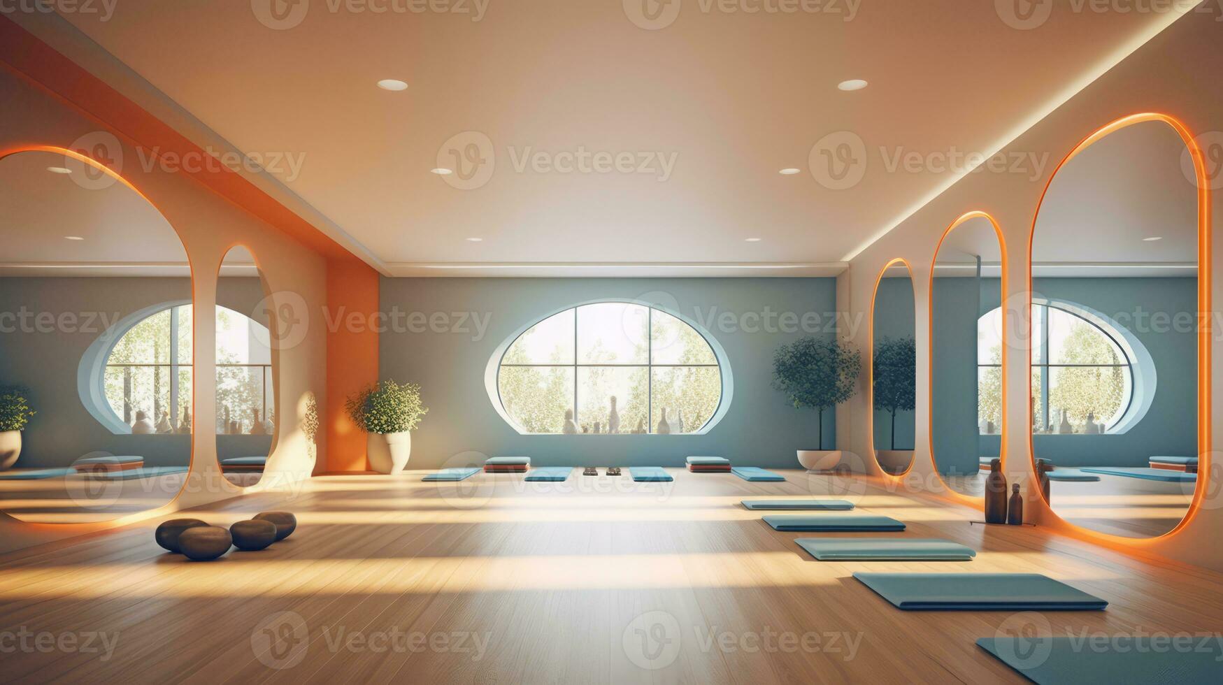 The Yoga Studio room of a beautiful bright modern style house. AI