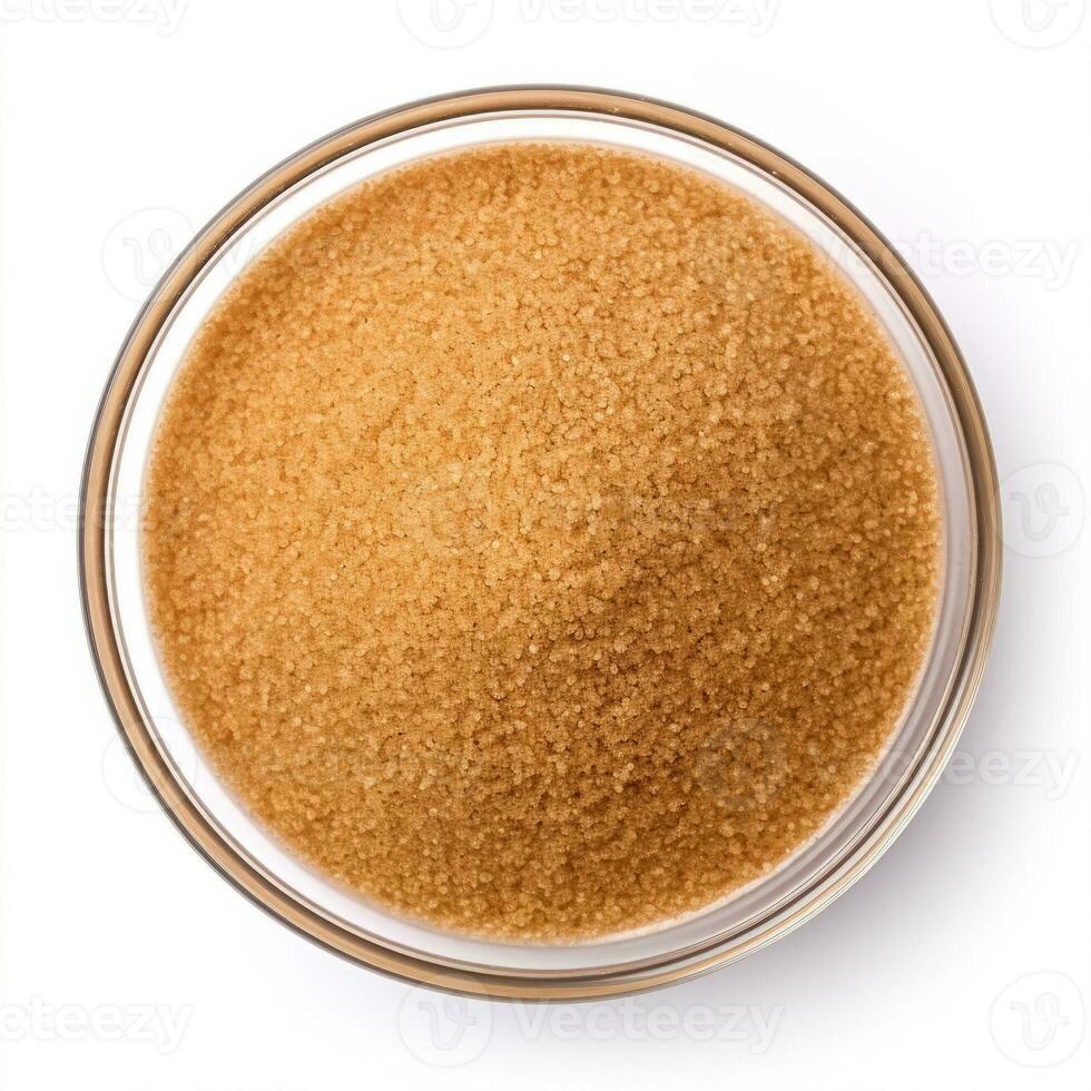 Brown sugar top view isolated on white background photo