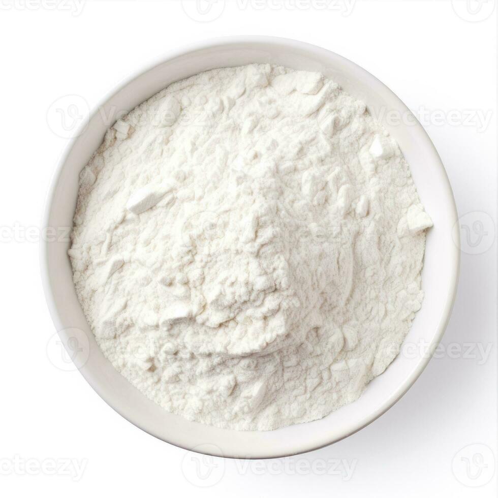 Flour top view isolated on white background photo