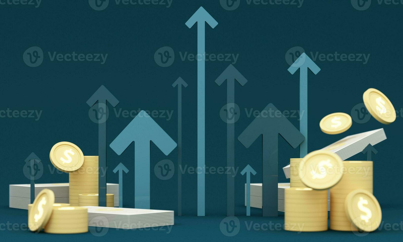 business growth arrow up digital on blue dark background. investment graph technology circuit to success. financial data technology strategy. market chart profit money and digital coin. 3d render photo