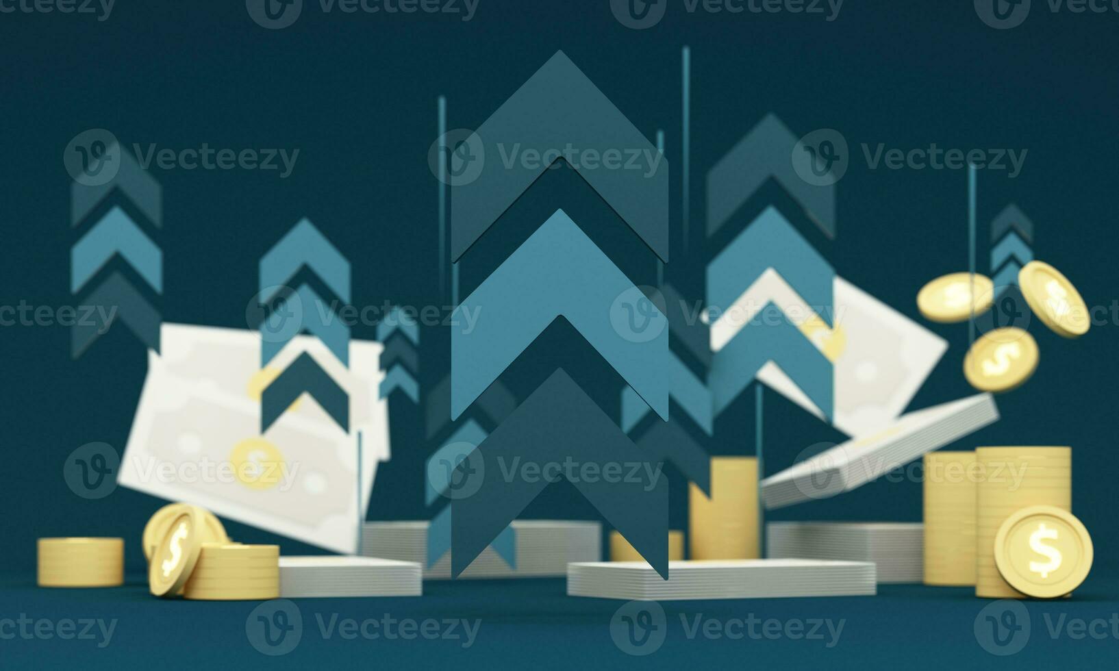 business growth arrow up digital on blue dark background. investment graph technology circuit to success. financial data technology strategy. market chart profit money and digital coin. 3d render photo