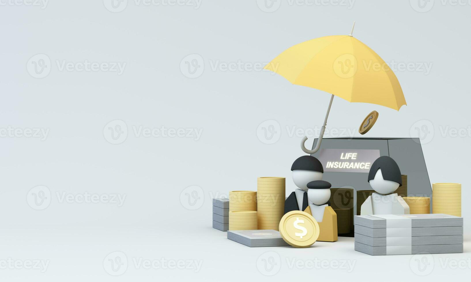 Image design, 3d rendering, background for the concept used in insurance advertisements. Financial liquidity, inflation and taxes with umbrellas photo