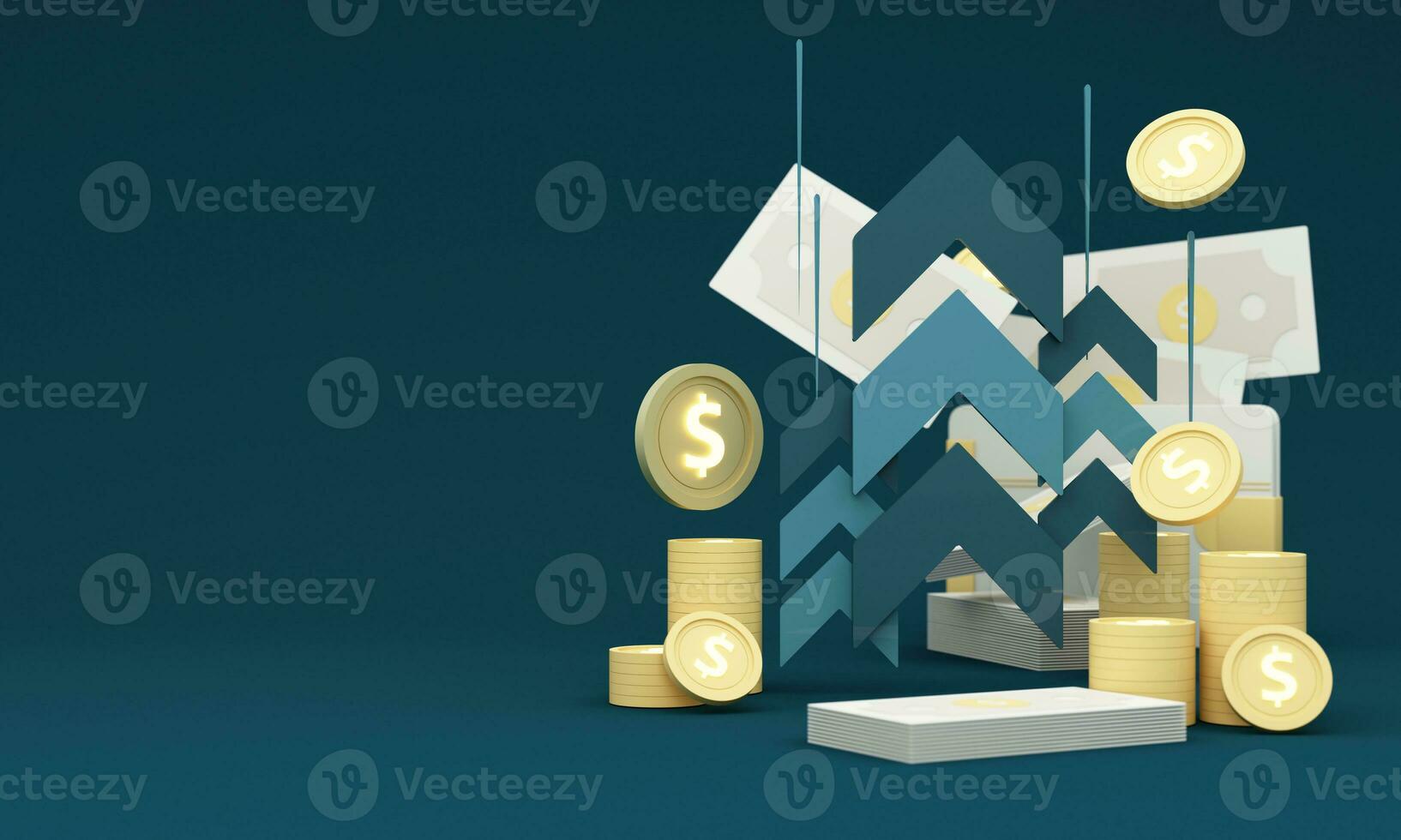 business growth arrow up digital on blue dark background. investment graph technology circuit to success. financial data technology strategy. market chart profit money and digital coin. 3d render photo