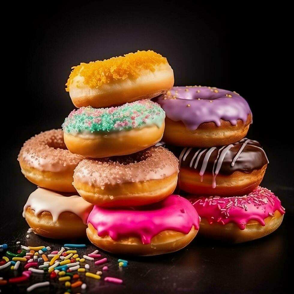 Delicious Donuts with Sprinkles on top tasty Dessert Sweets AI Generated photo