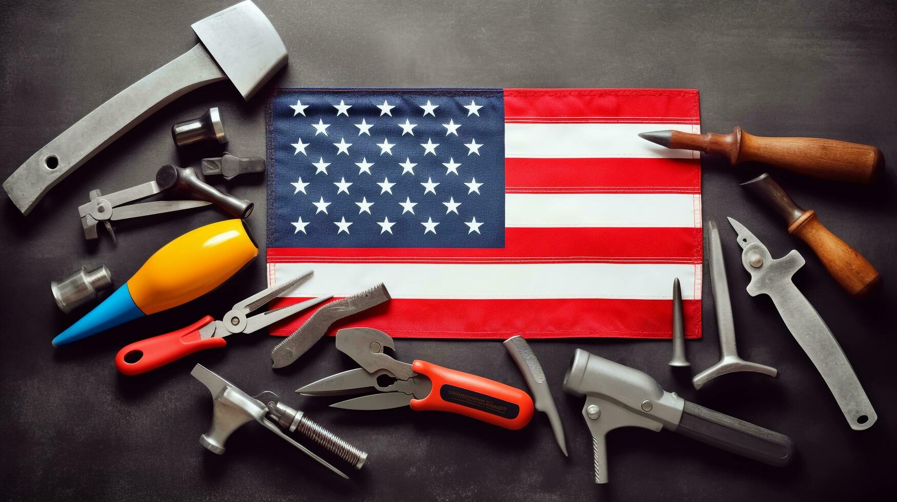 American flag and a hammer labor day photo