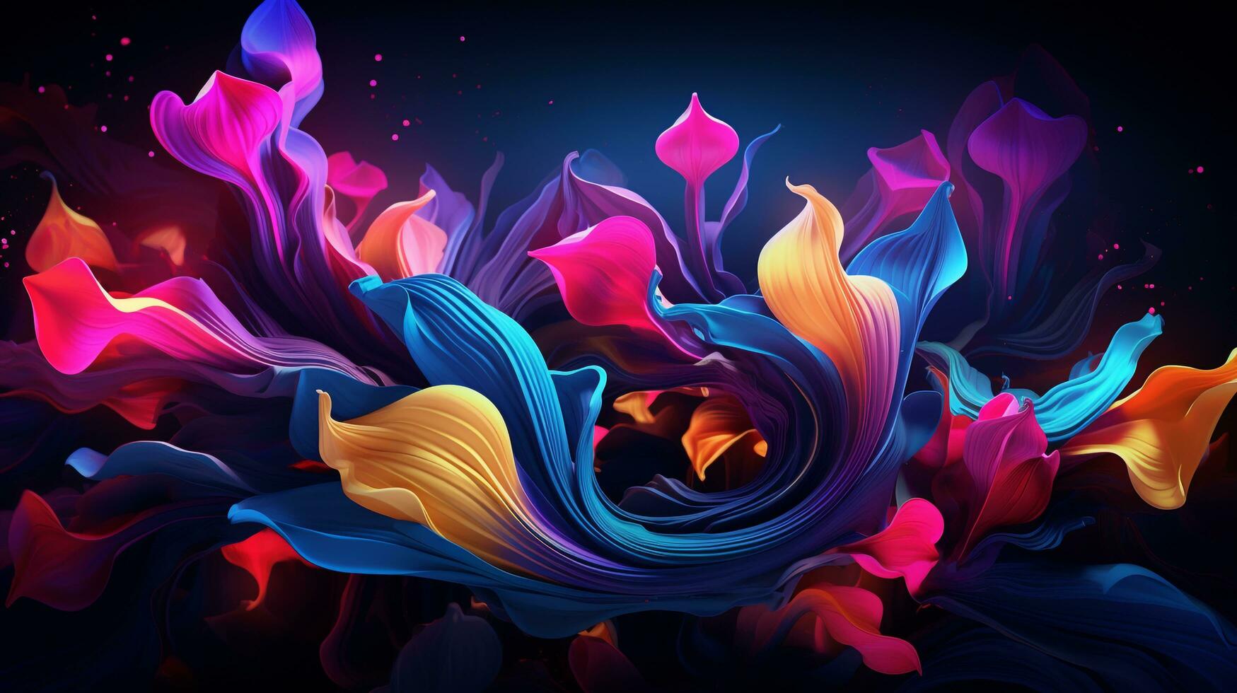 neon fluid patterns and shapes on a dark background, AI generated photo