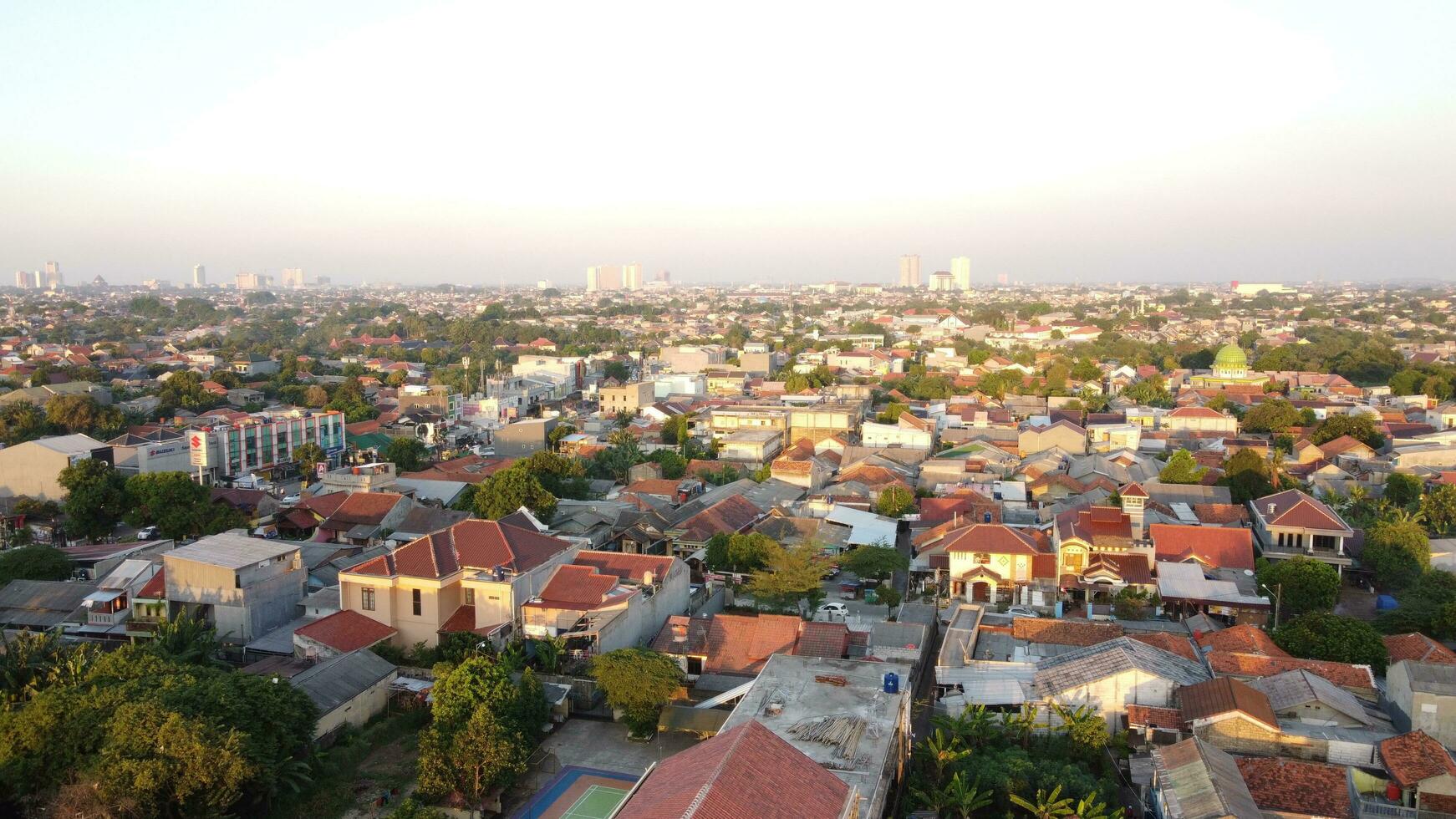 small town view in summer morning photo