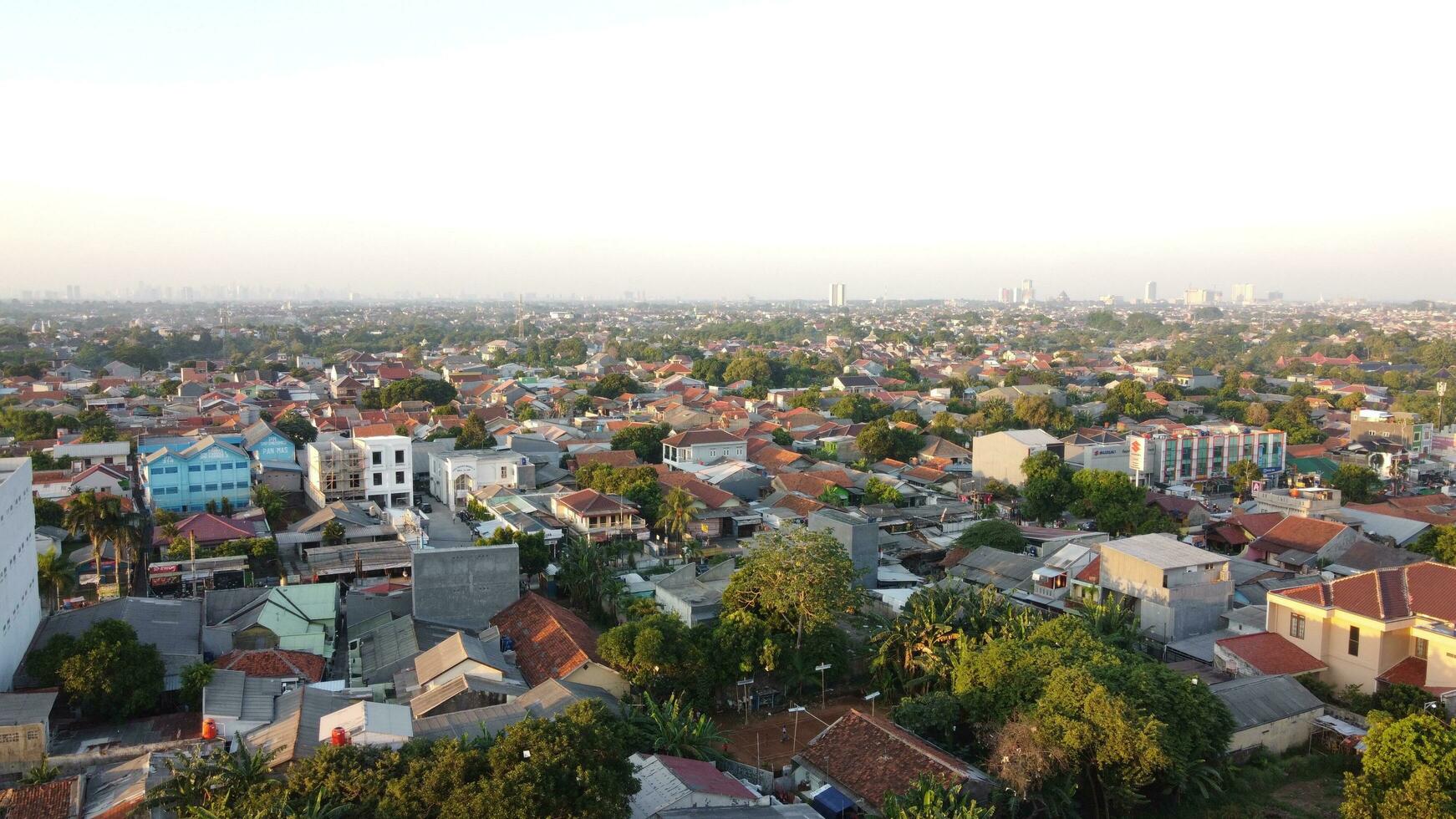 small town view in summer morning photo