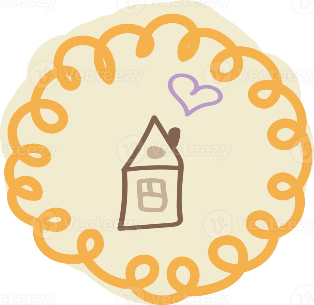 A simple house on a round beige background. Highlight cover, social media design, icon, emblem, logo. Doodle style illustration png