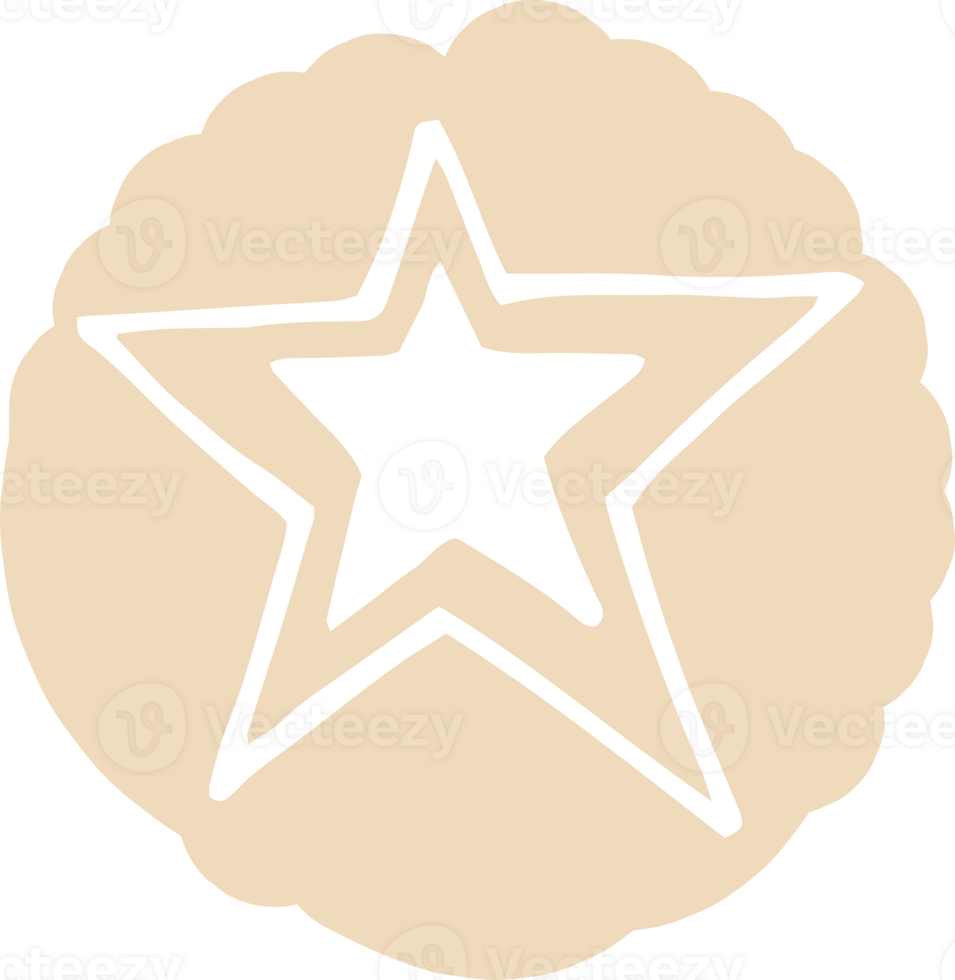 blanc étoile sur une rond beige Contexte. surligner couverture, social médias conception, icône, emblème, logo. griffonnage style illustration png