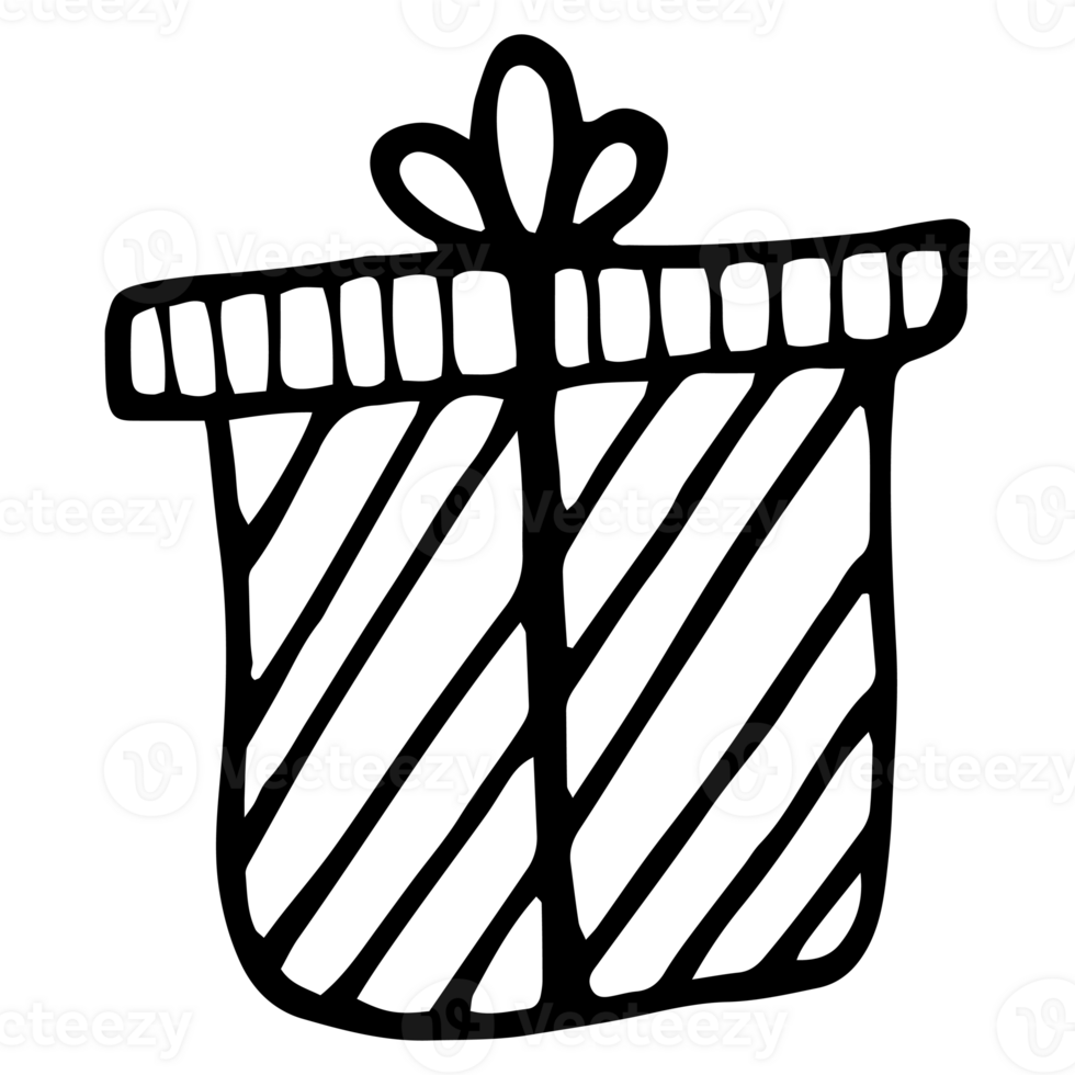 Gift box in doodle style. Simple illustration, single element png