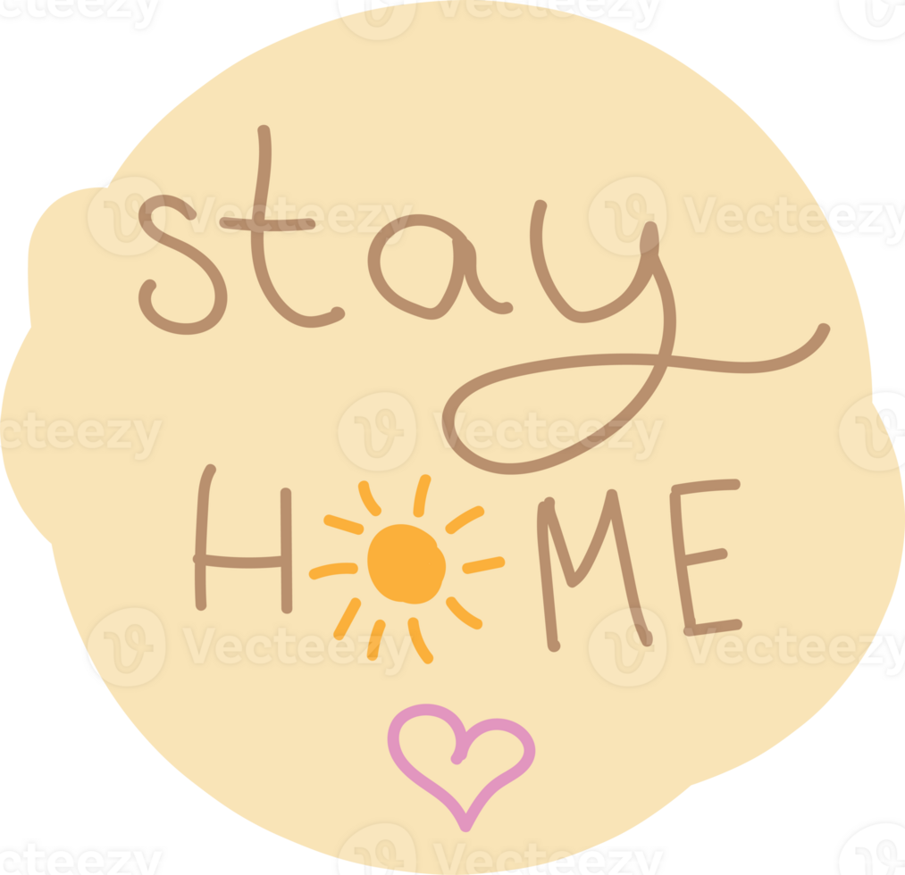 Handwritten inscription stay at home. Highlight cover, social media design, icon, emblem, logo. Doodle house illustration png