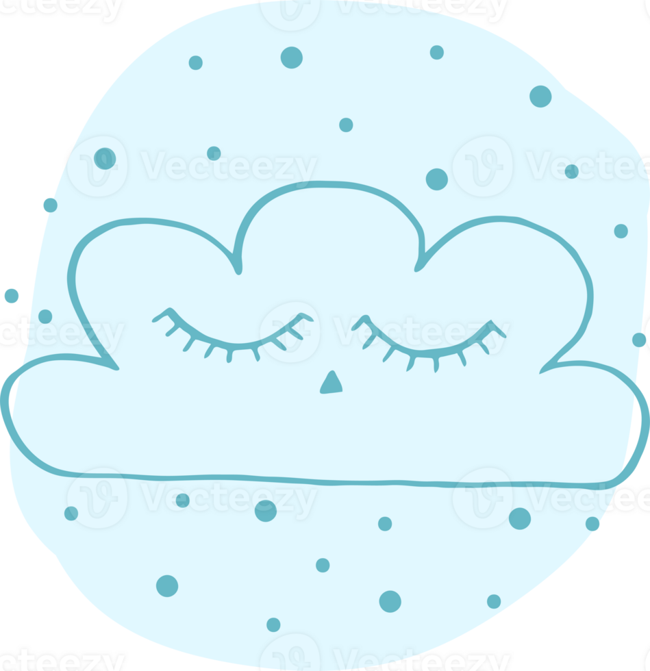 A cute sleeping cloud in blue. Highlight cover, social media design, icon, emblem, logo. Doodle style illustration png